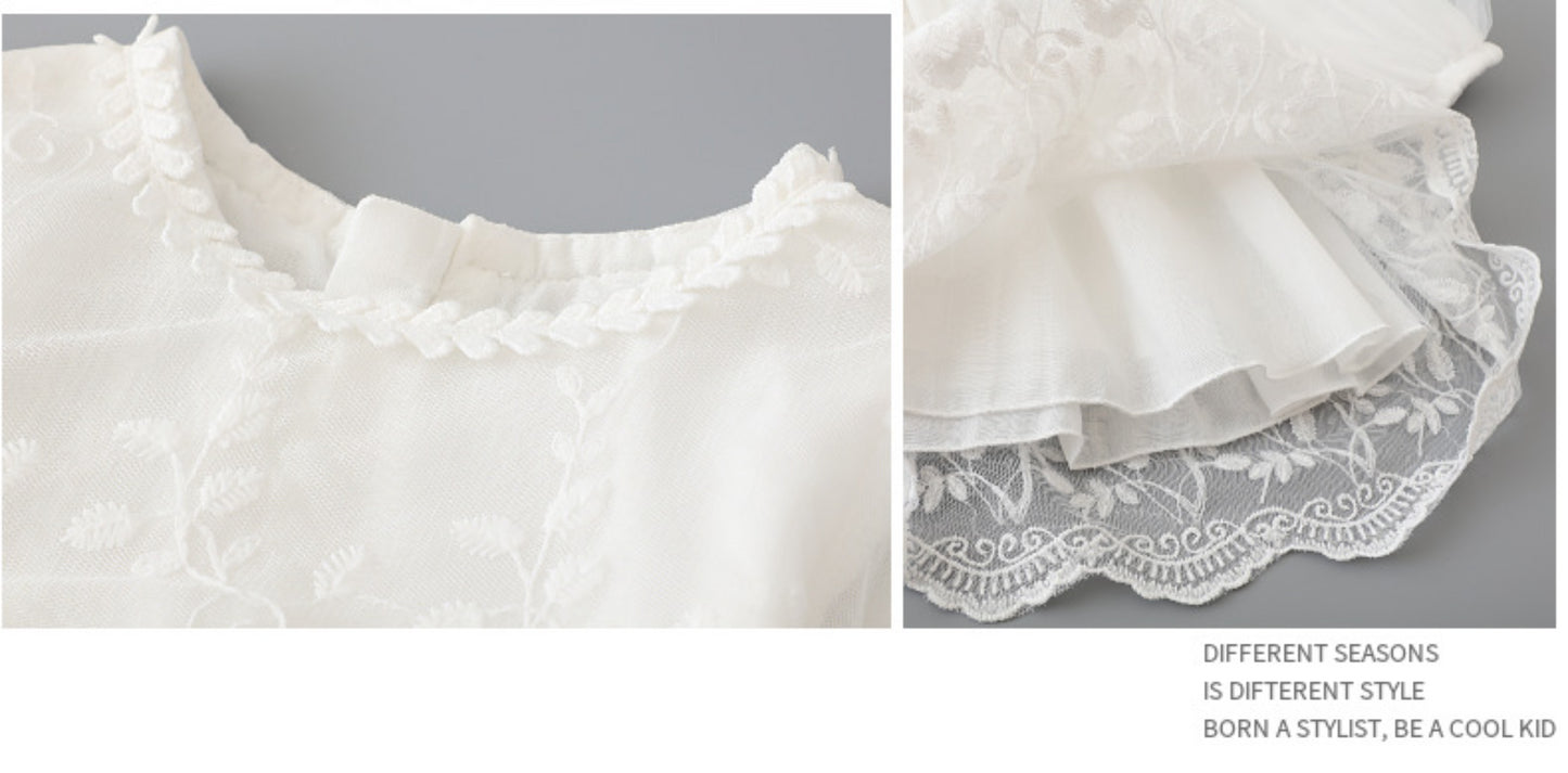 Long Sleeve Baby Girl Christening Dress – Spring Autumn Lace Princess Gown