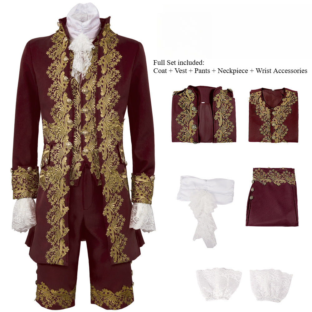 Men’s Court Prince Costume Medieval Retro Cosplay Embroidered Suit Full Set LARP