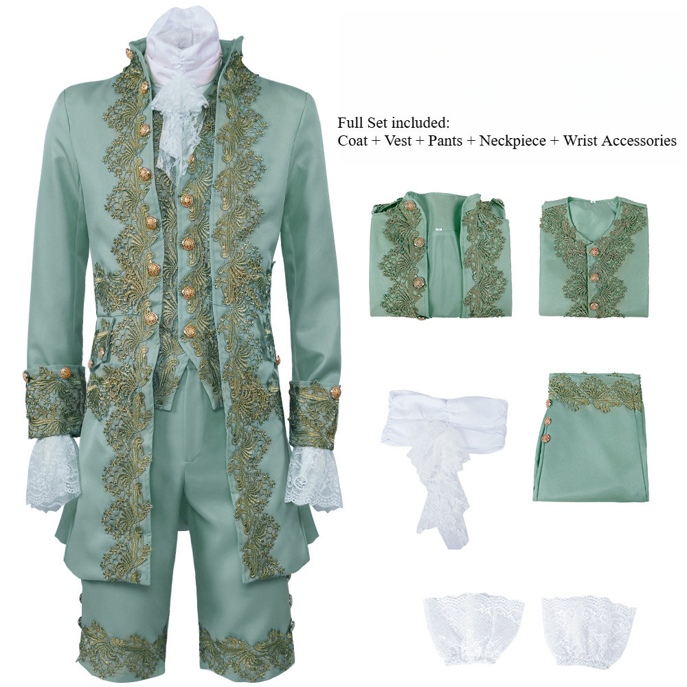 Men’s Court Prince Costume Medieval Retro Cosplay Embroidered Suit Full Set LARP