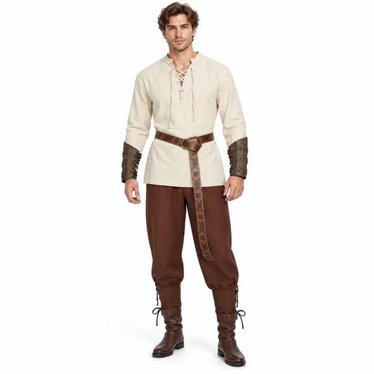 4-Piece Renaissance Medieval Costume Set – Shirt, Pants, Belt & Wrist Guards