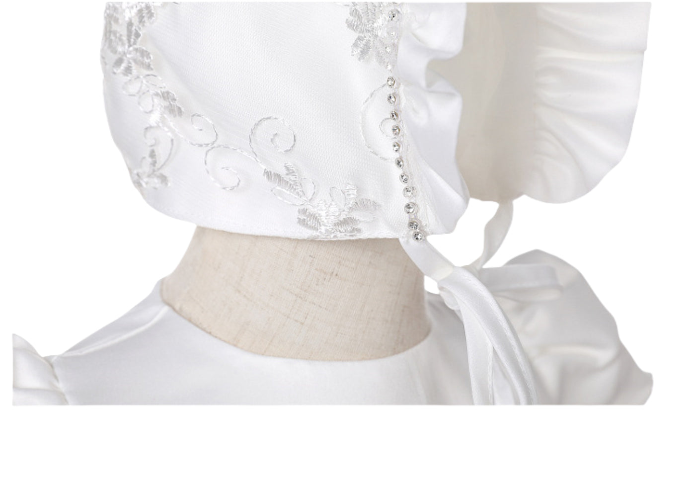 Long Lace Baby Girl Baptism Christening Dress Set – Ivory or White Princess Gown with Bonnet