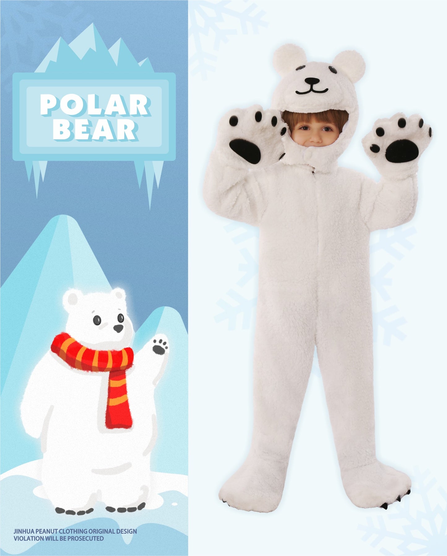 Kids Polar Bear Animal Costume Onesie White Bear Fancy Dress Pajamas | MEEJOY
