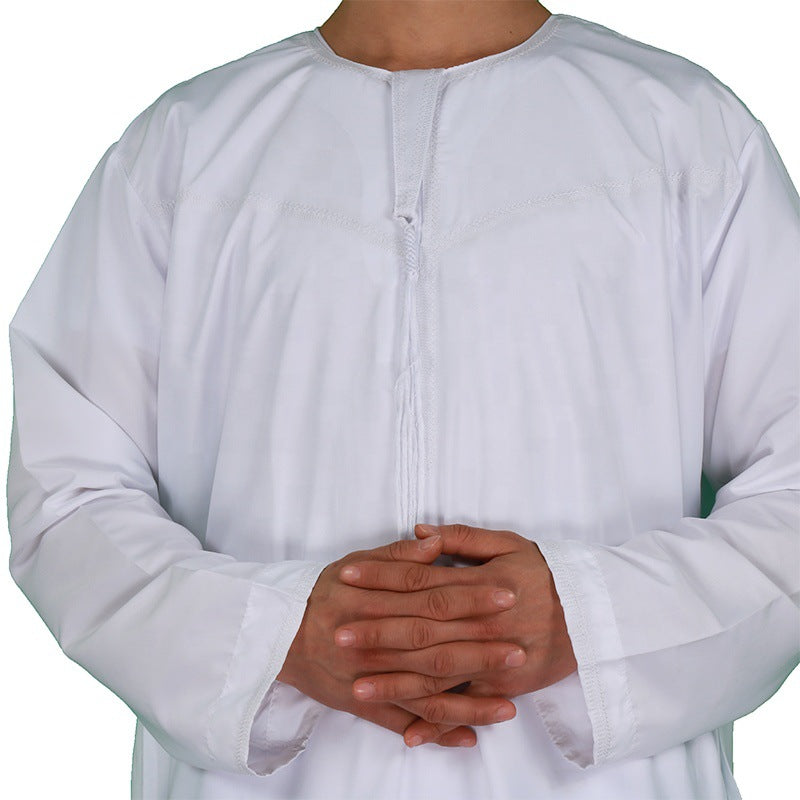 Middle East Oman Robe Men's Polyester Round Neck Arab Robe Bisht Thobe