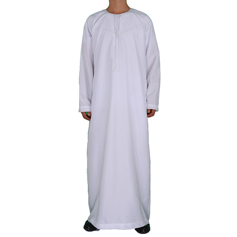 Middle East Oman Robe Men's Polyester Round Neck Arab Robe Bisht Thobe