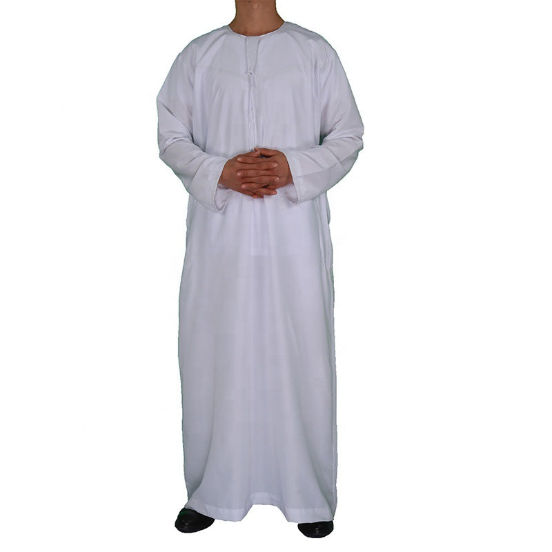 Middle East Oman Robe Men's Polyester Round Neck Arab Robe Bisht Thobe