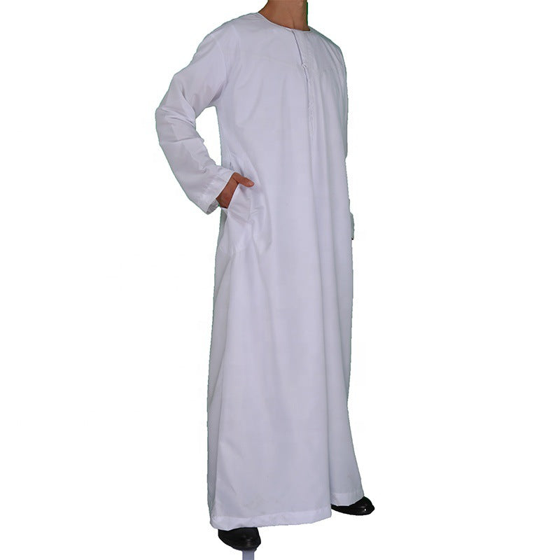 Middle East Oman Robe Men's Polyester Round Neck Arab Robe Bisht Thobe