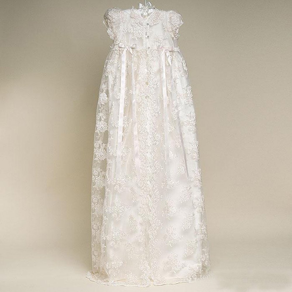 Luxury 3PCS Baby Girl Christening Gown – Long Lace Baptism Dress