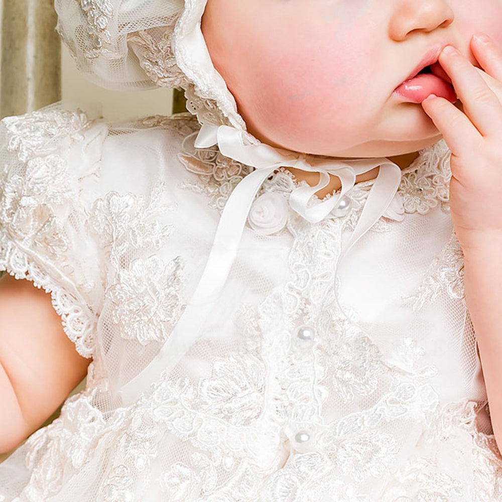 Luxury 3PCS Baby Girl Christening Gown – Long Lace Baptism Dress