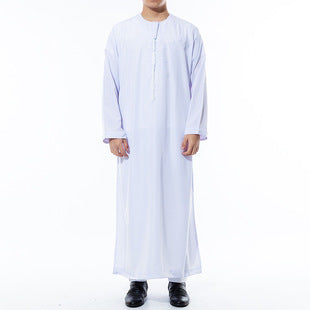 Middle East Oman Robe Men's Polyester Round Neck Arab Robe Bisht Thobe
