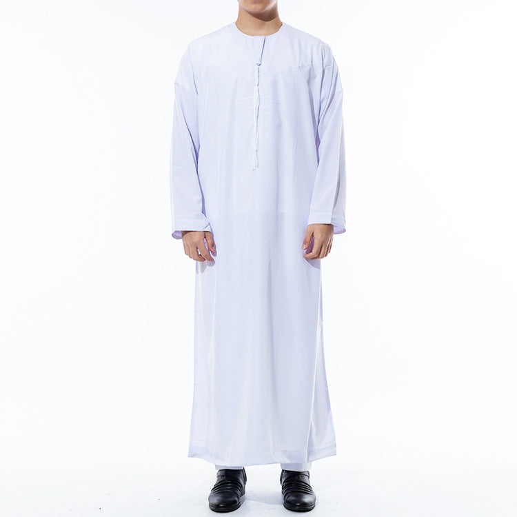 Middle East Oman Robe Men's Polyester Round Neck Arab Robe Bisht Thobe