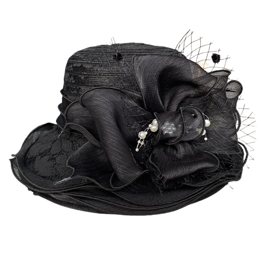 Lace Trim Sun Hat Elegant Pearl Floral Bucket Hat Women’s Summer Breathable UV Protection Hat