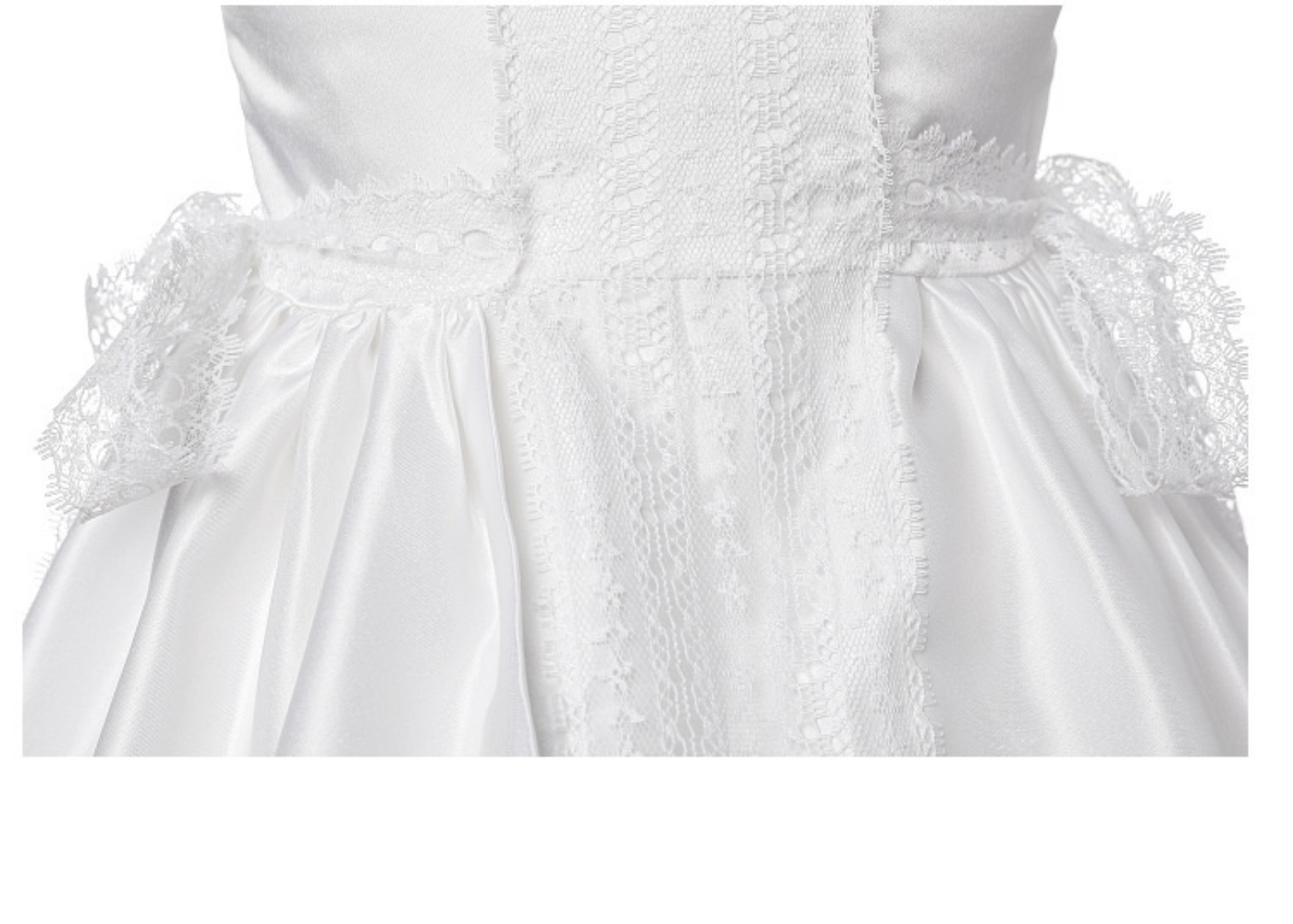 Baby Girl Long Satin Christening Gown – Lace Trim Princess Dress