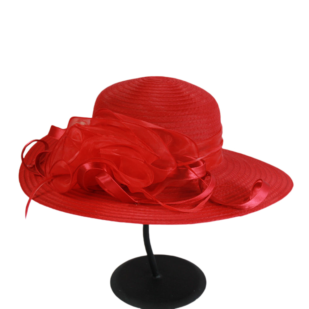 red Wide Brim Floral Mesh Sun Hat meejoy