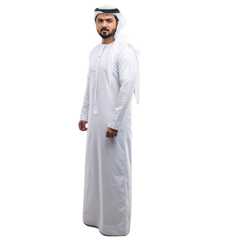 Middle East Oman Robe Men's Polyester Round Neck Arab Robe Bisht Thobe