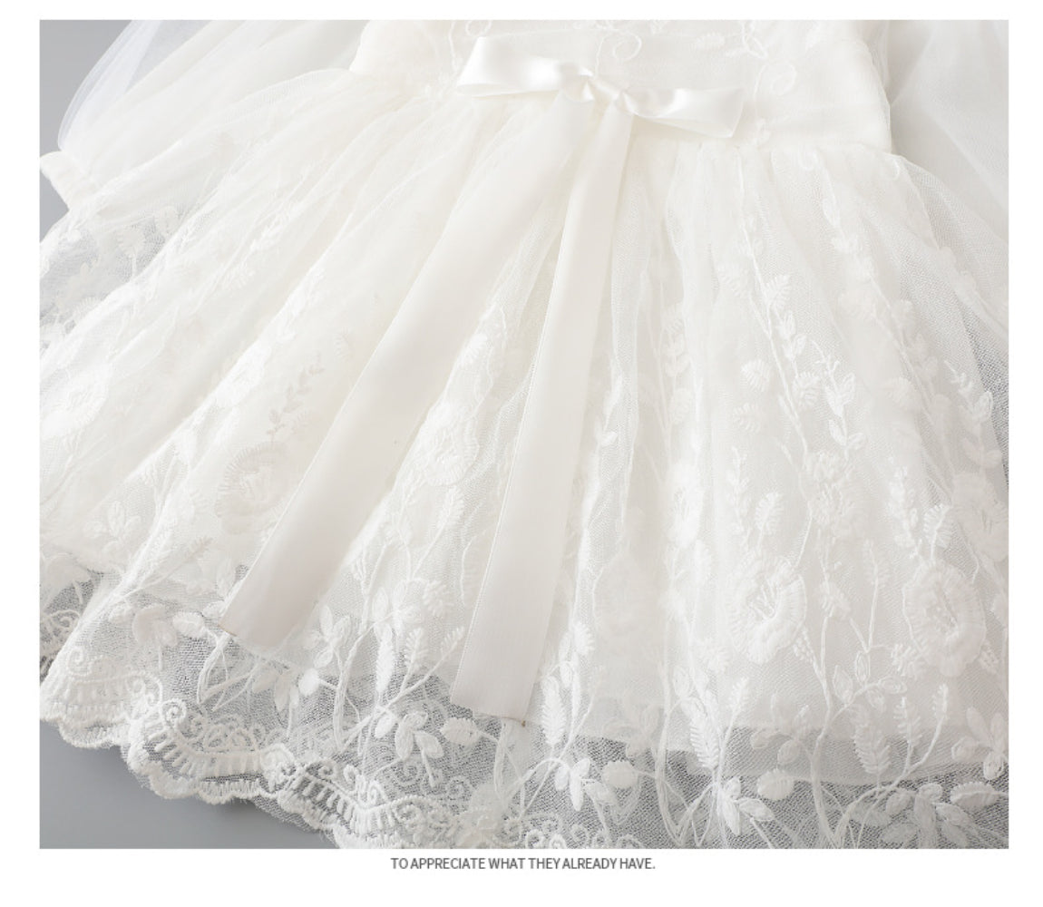 Long Sleeve Baby Girl Christening Dress – Spring Autumn Lace Princess Gown