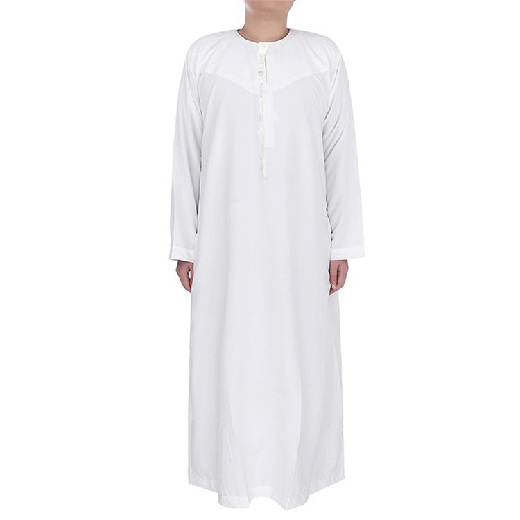 Middle East Oman Robe Men's Polyester Round Neck Arab Robe Bisht Thobe