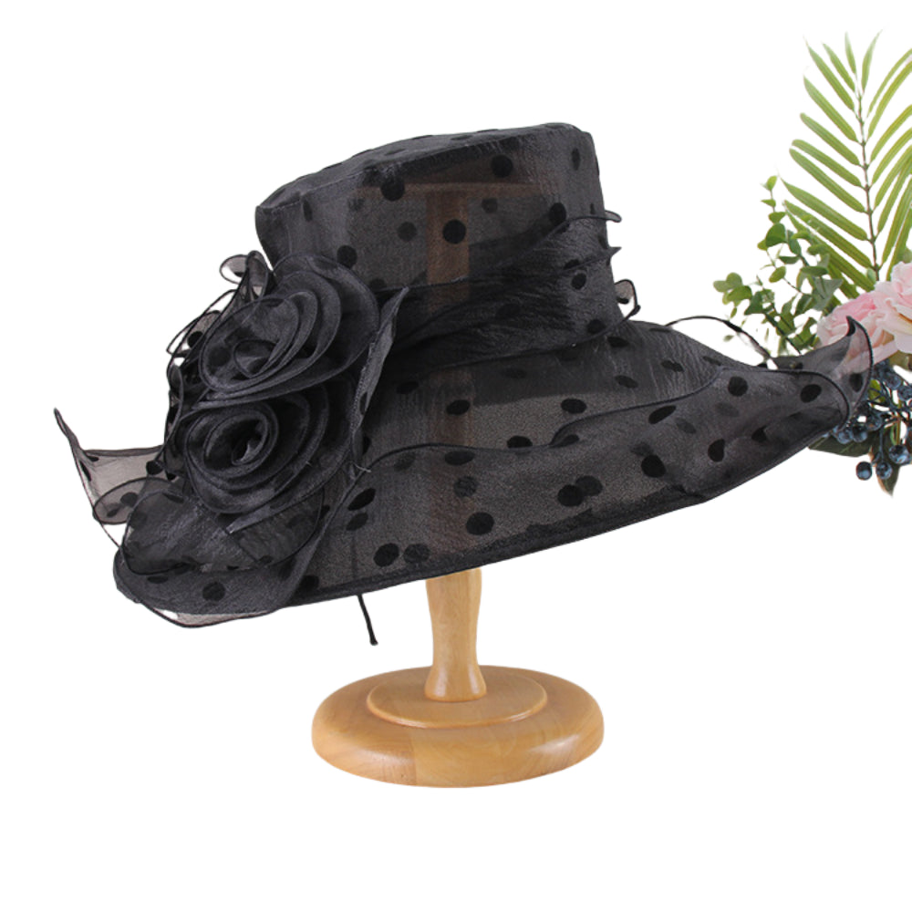 Elegant Women’s Wide Brim Sun Hat – Fold-able Floral & Polka Dot Summer Beach Hat for Outdoor Sun Protection and Garden Parties