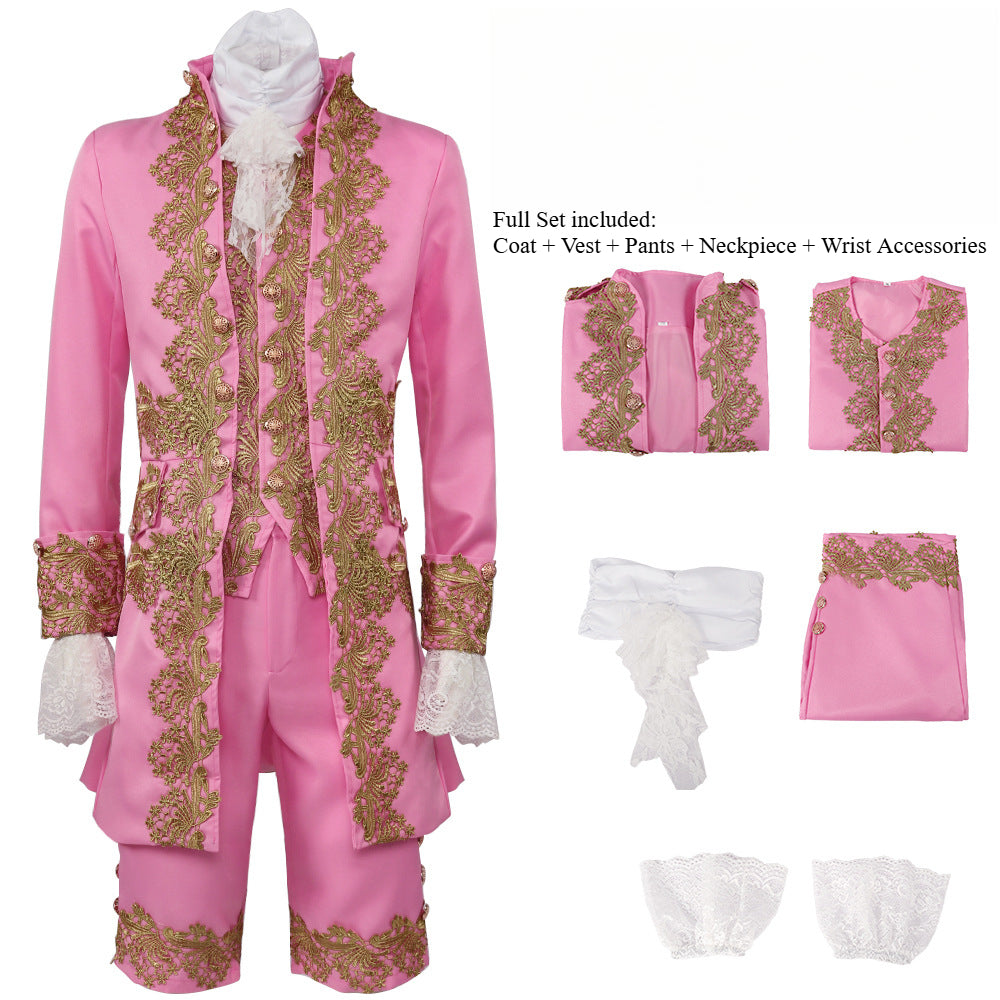 Men’s Court Prince Costume Medieval Retro Cosplay Embroidered Suit Full Set LARP