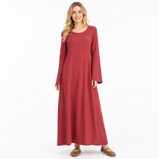 Womens Vintage Round Neck Maxi Dress Long Sleeve Renaissance Costume S-5XL