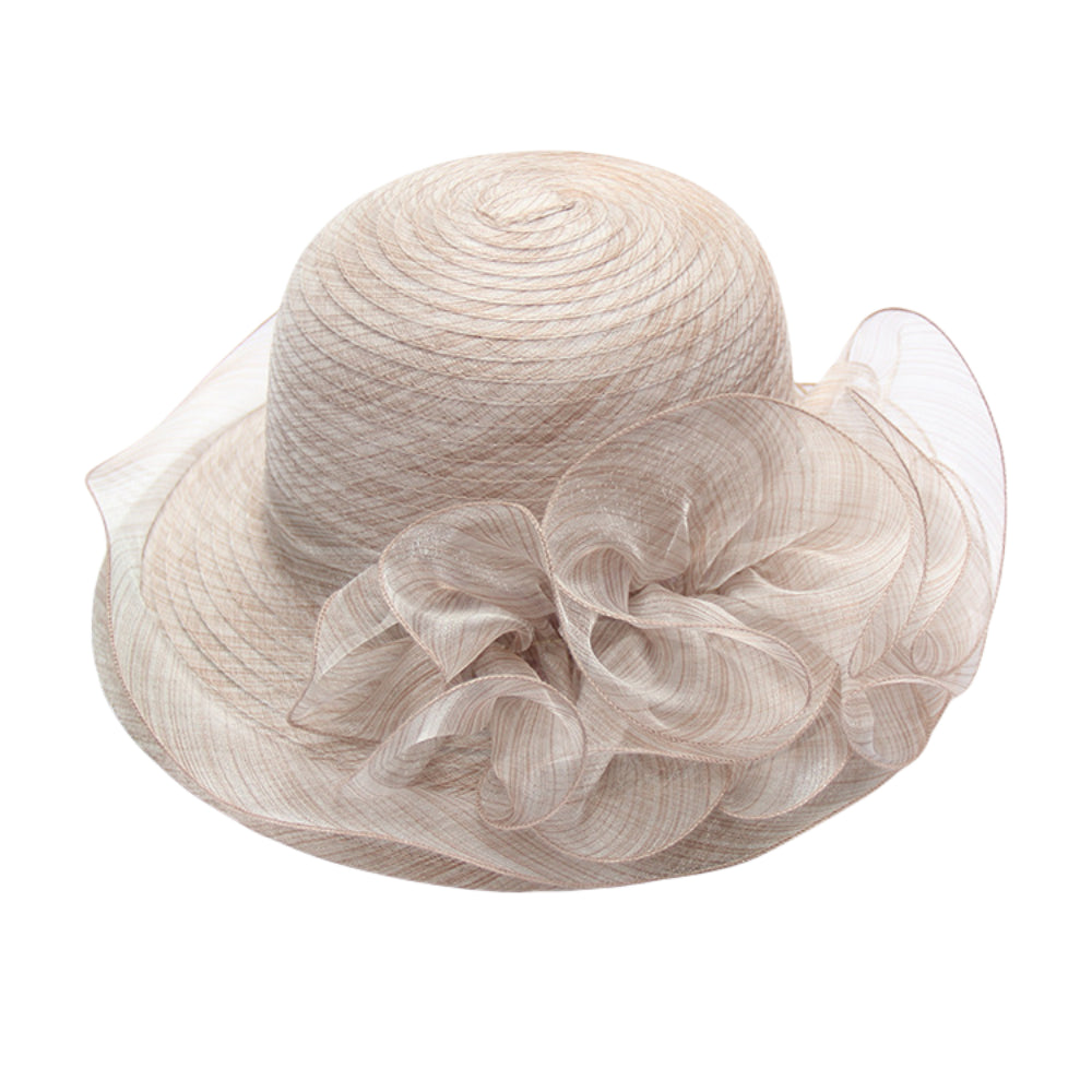 Elegant Women’s Organza Wide Brim Sun Hat – Foldable Floral Summer Beach Hat for Melbourne Cup, Garden Party, Outdoor Events