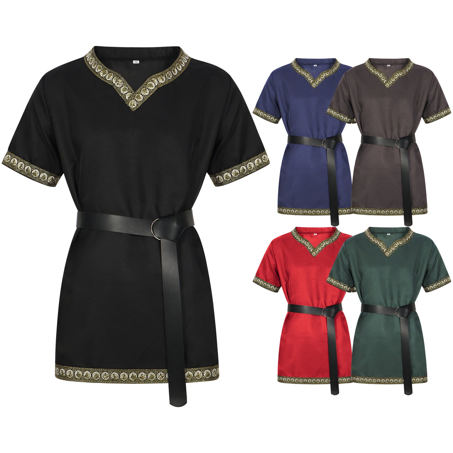 Mens Medieval Tunic Royal Knight Renaissance Crusader Halloween Costume Top + BELT