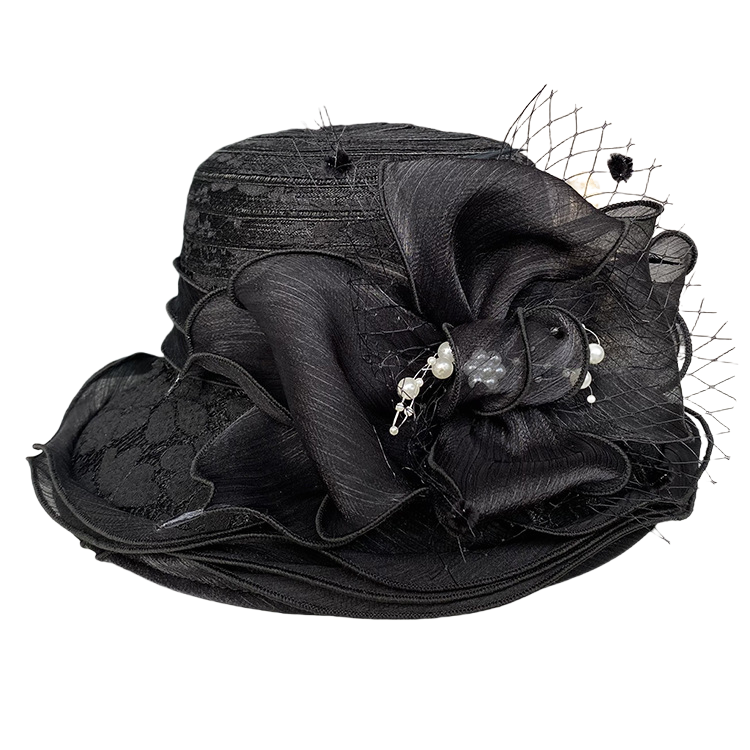 Lace Trim Sun Hat Elegant Pearl Floral Bucket Hat Women’s Summer Breathable UV Protection Hat