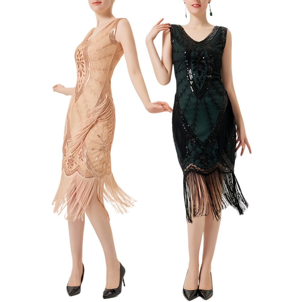 Vintage Black Green 1920s Gatsby Dress Women Sequin Flapper Costume Accessories Retro Outfit