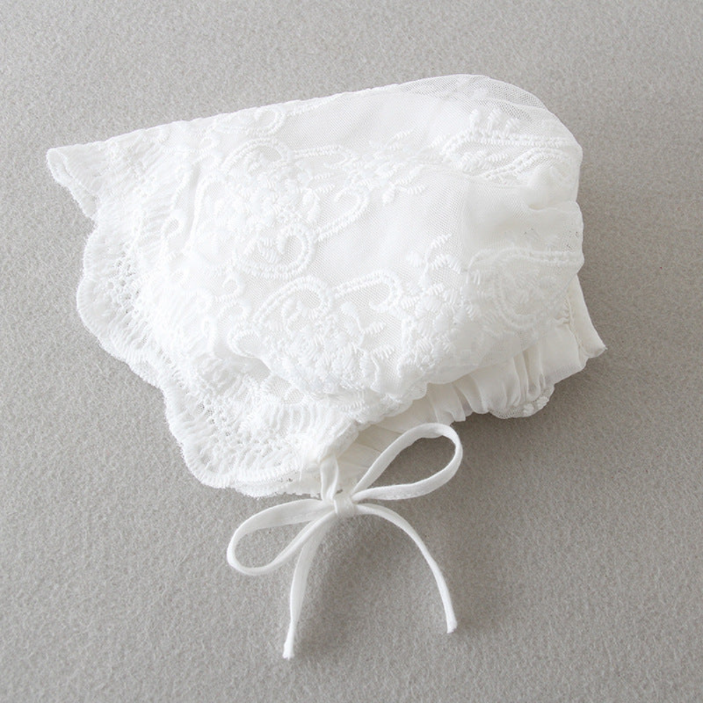 Elegant Lace Baby Christening Gown with Bonnet – Long Sleeve Baptism Blessing Dress