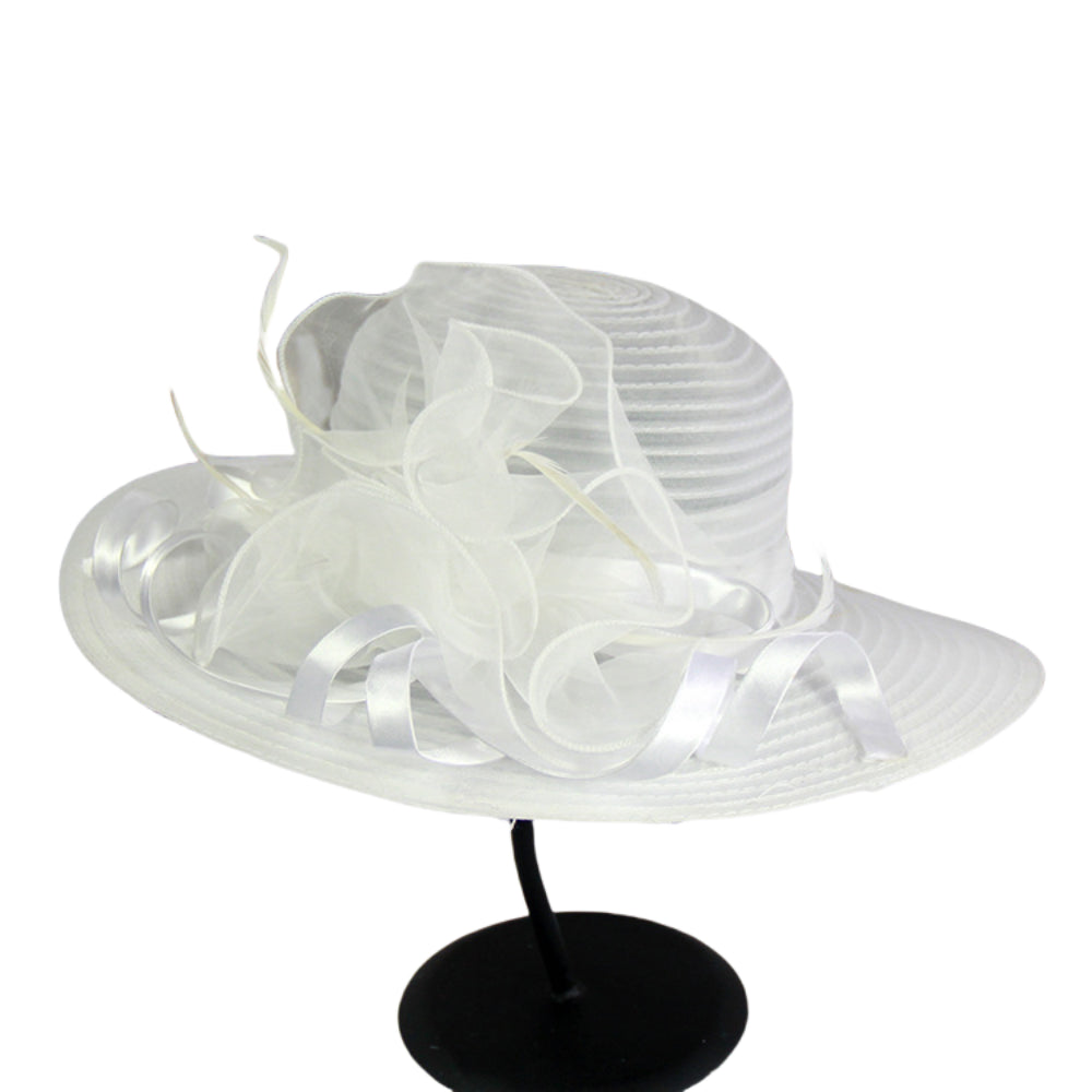 Elegant Women’s Spring Summer Organza Wide Brim Hat – Floral Mesh Sun Hat for Outdoor Events, Melbourne Cup, Fashion Outfits, Weddings, and UV Protection