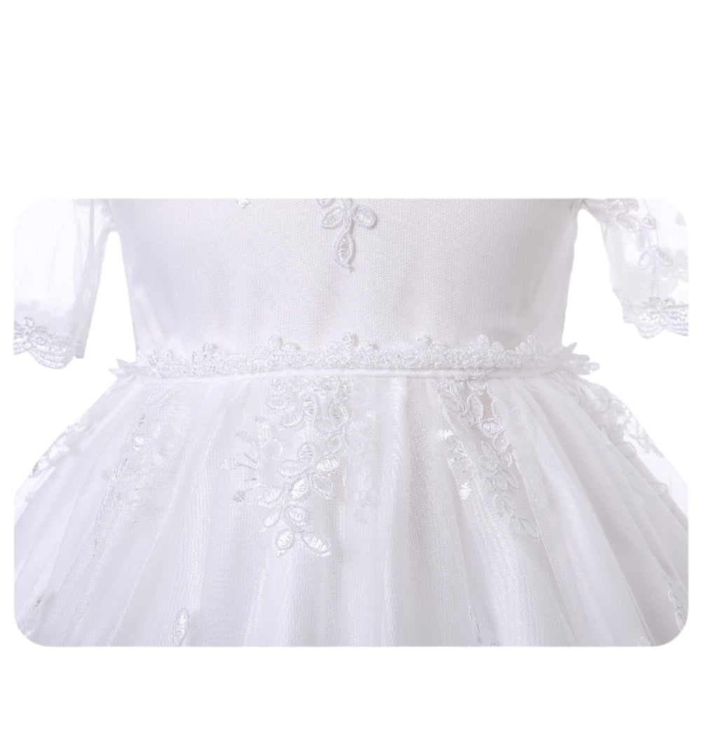 Baby Girl Lace Christening Gown Ivory Long Dress – Infant Baptism Outfit