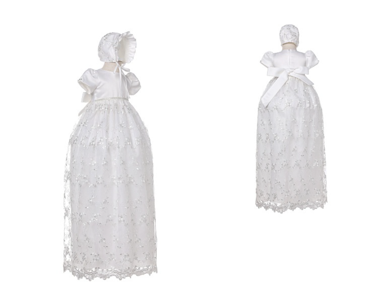 White lace dress with bonnet Baby Baptism Christening Dress MEEJOY