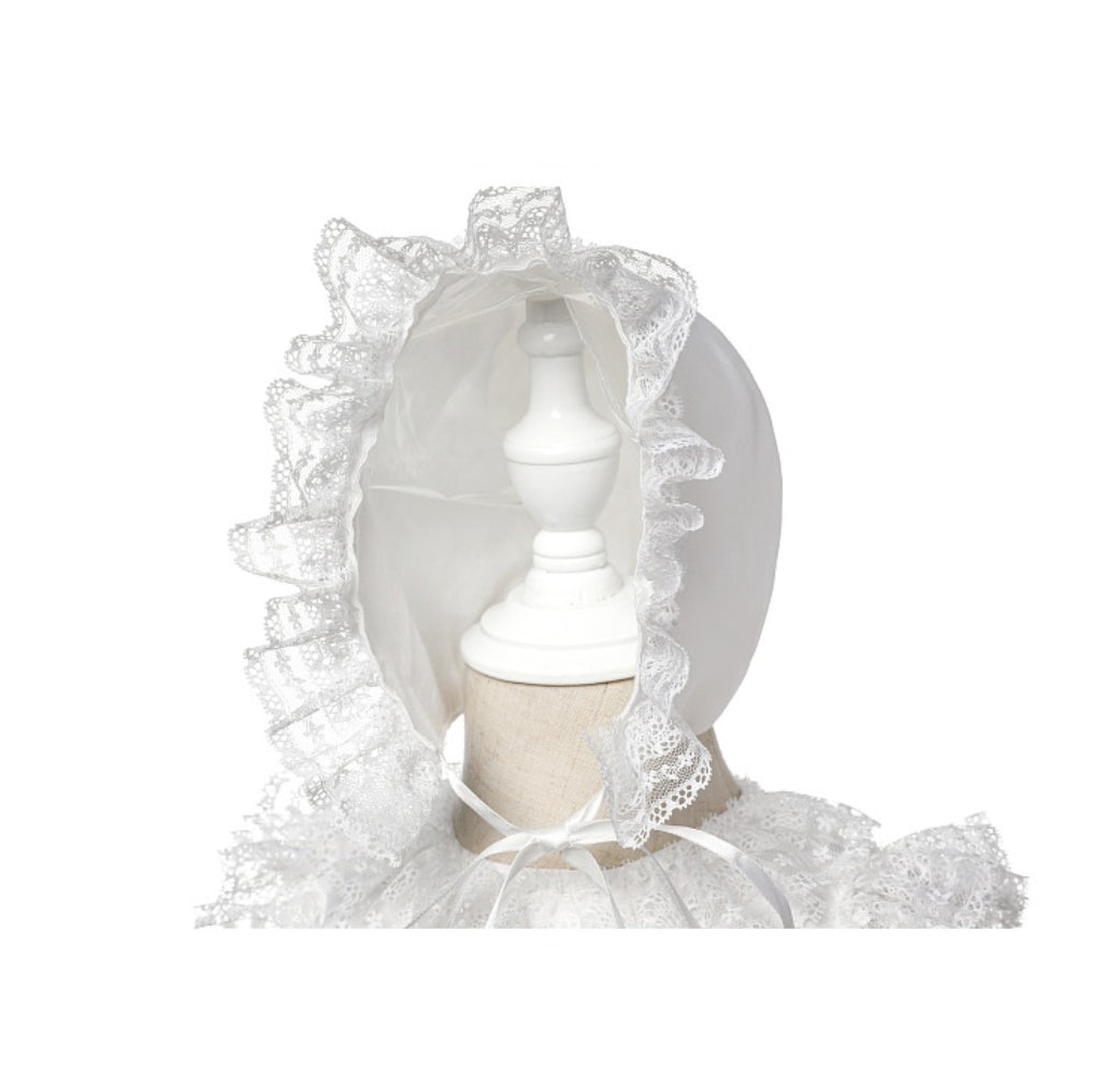 Baby Girl Long Satin Christening Gown – Lace Trim Princess Dress