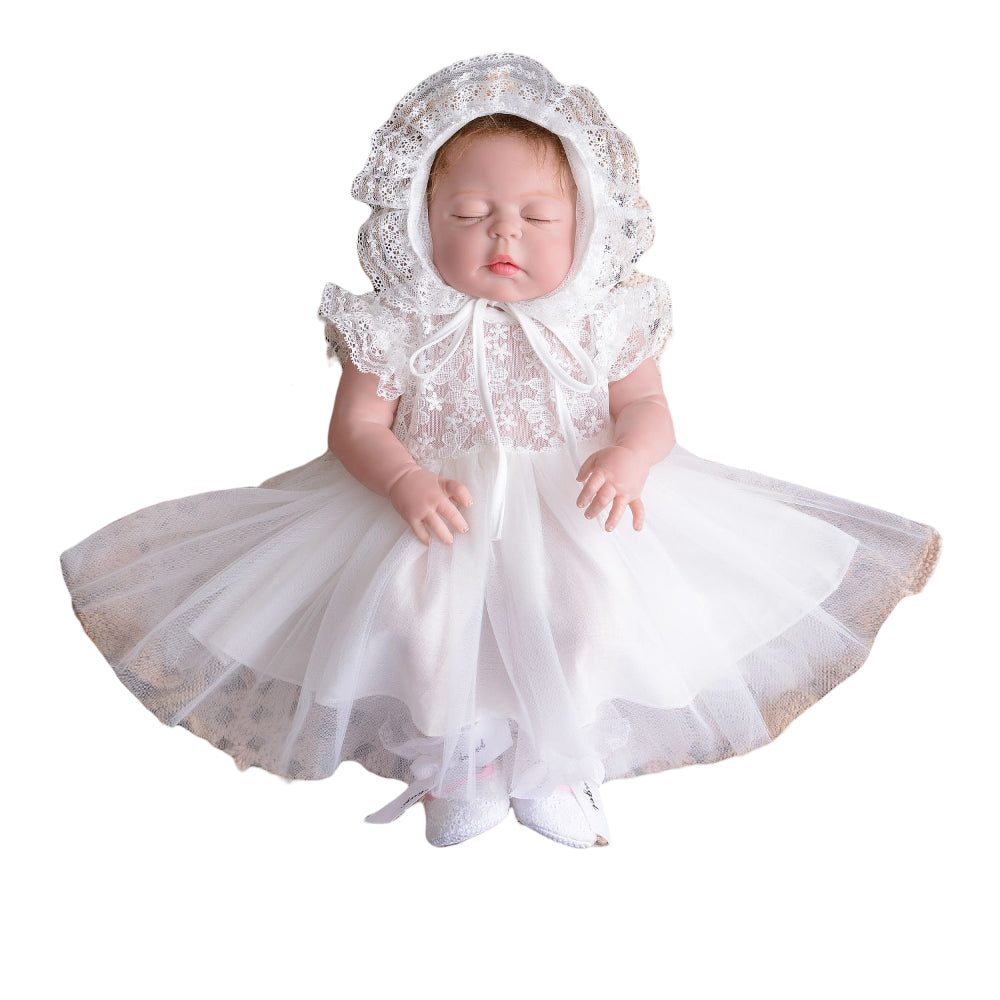 Baby Girl Lace Christening Dress – Lightweight Princess Baptism Gown with Bonnet
