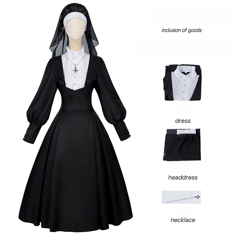 Halloween Cosplay Adult Women Priest Costume Lady Sister Cosplay Dress Full Set