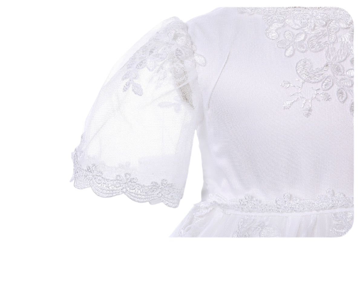 Baby Girl Lace Christening Gown Ivory Long Dress – Infant Baptism Outfit