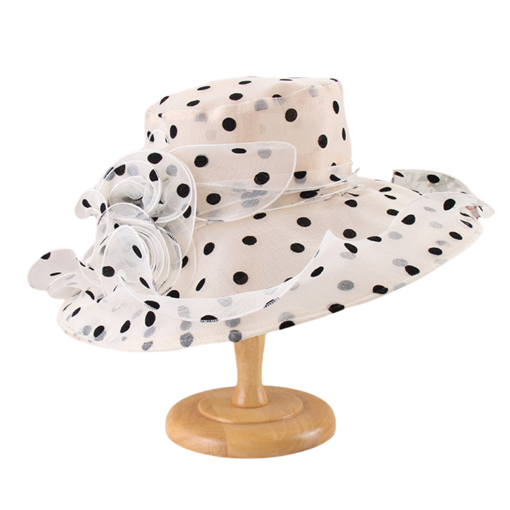 Elegant Women’s Wide Brim Sun Hat – Fold-able Floral & Polka Dot Summer Beach Hat for Outdoor Sun Protection and Garden Parties