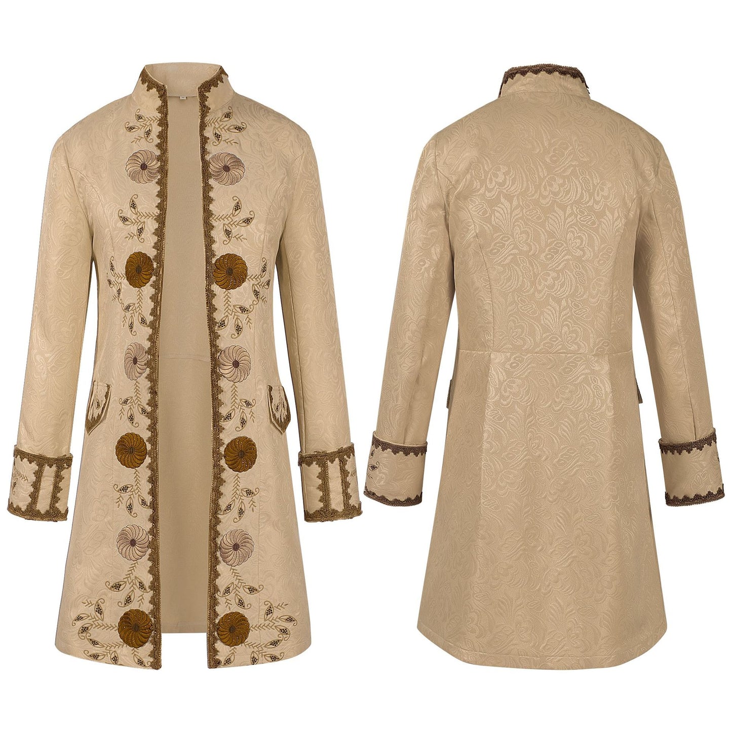 Luxury Vintage Jacquard Coat Medieval Retro Costume Steampunk Retro Men's Uniform Stand-up Collar Classic Bridgerton