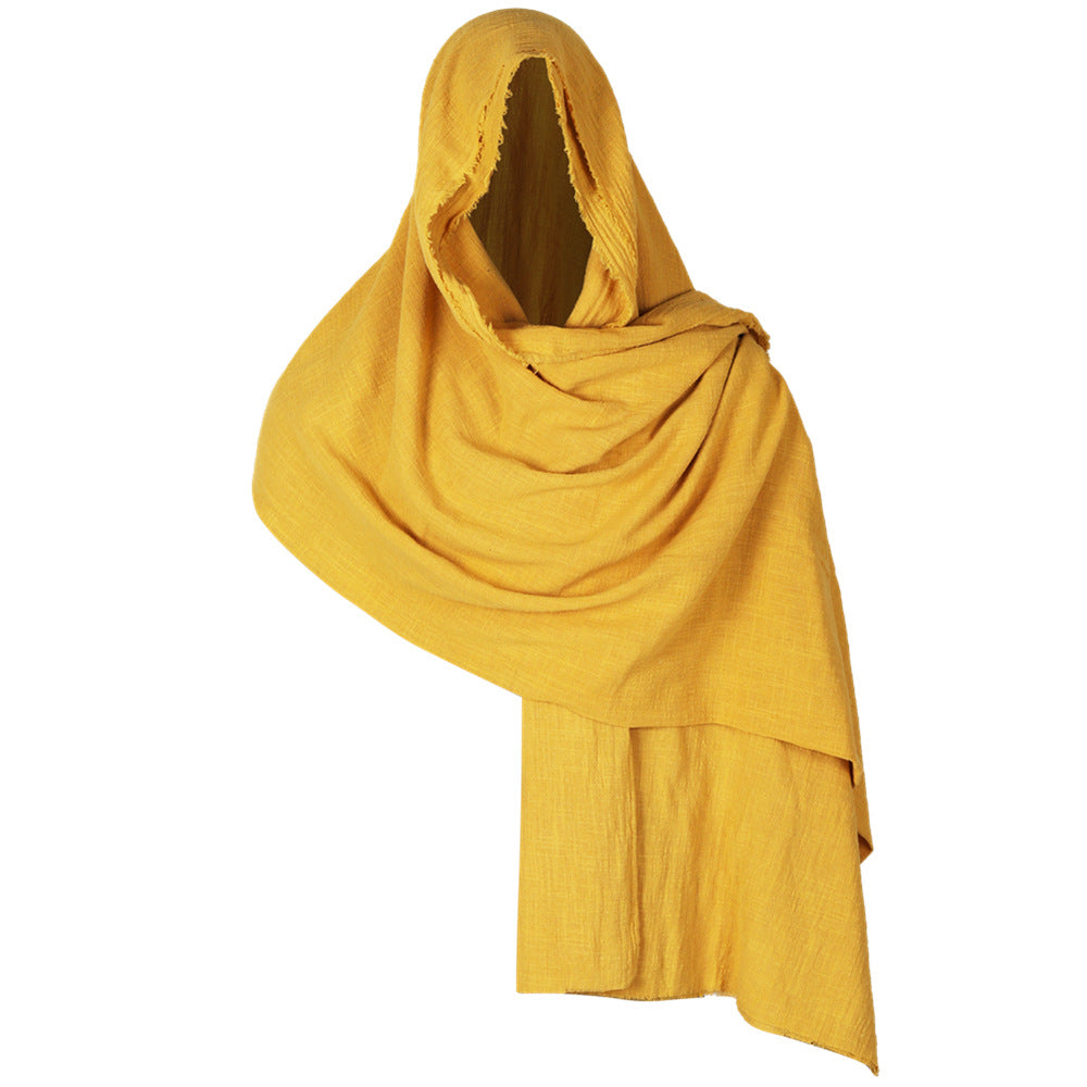 Medieval Cotton Linen Viking Hooded Scarf Shawl Renaissance Cosplay Costume Cape