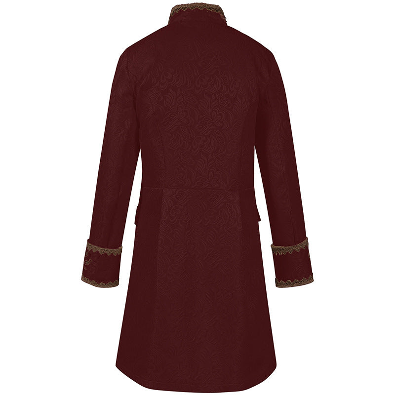 Luxury Vintage Jacquard Coat Medieval Retro Costume Steampunk Retro Men's Uniform Stand-up Collar Classic Bridgerton