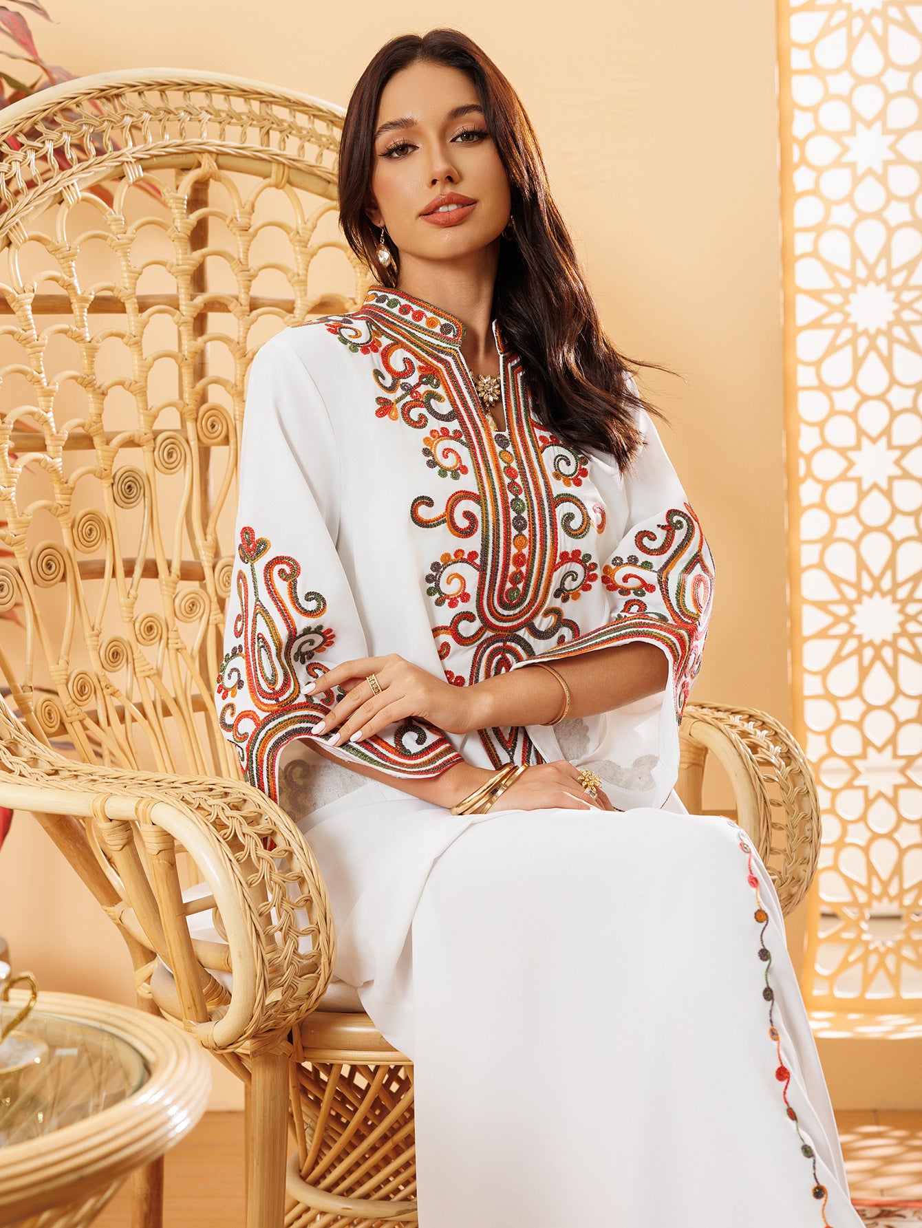 Muslim Women Embroidered Robe Autumn Winter Fashion Arab Dress Middle East Clothing Plus Size