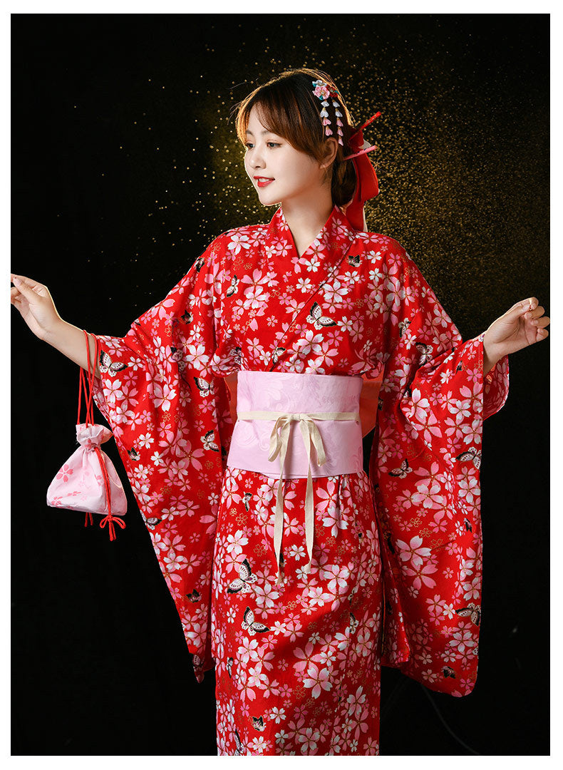 Japanese Women Kimono Robe – Cotton Yukata with Gold Foil Print, Traditional Home Loungewear