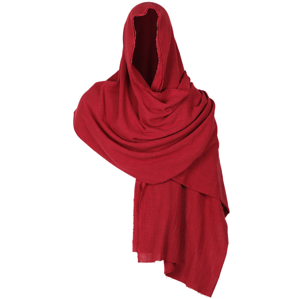 Medieval Cotton Linen Viking Hooded Scarf Shawl Renaissance Cosplay Costume Cape
