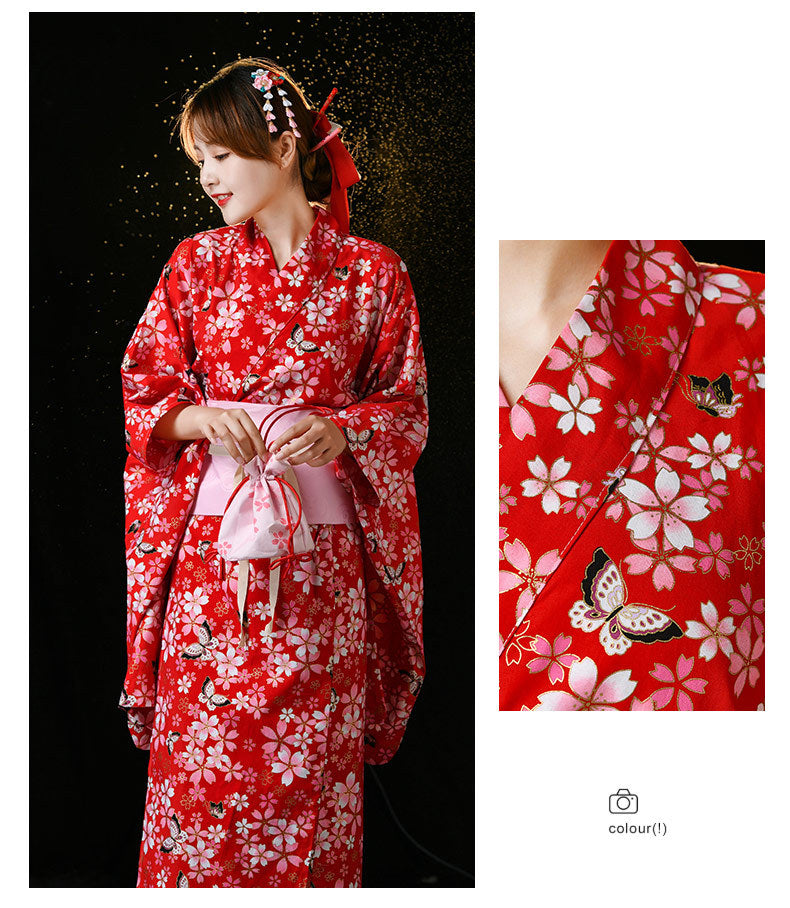 Japanese Women Kimono Robe – Cotton Yukata with Gold Foil Print, Traditional Home Loungewear