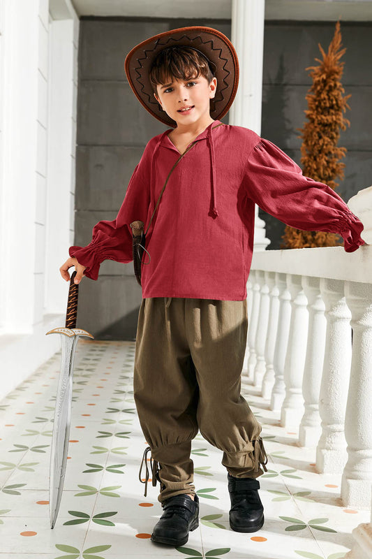 Boys Medieval Pirate Shirt Renaissance Long Sleeve Cotton Costume Top