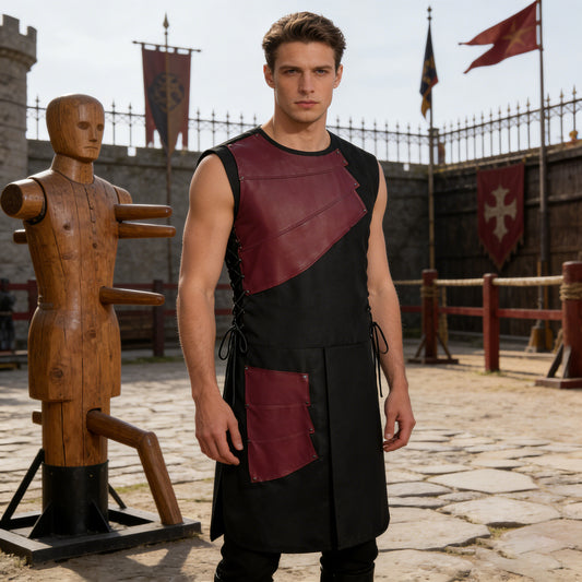 Mens Renaissance Knight Vest Sleeveless Lace Up Medieval Cosplay Tunic