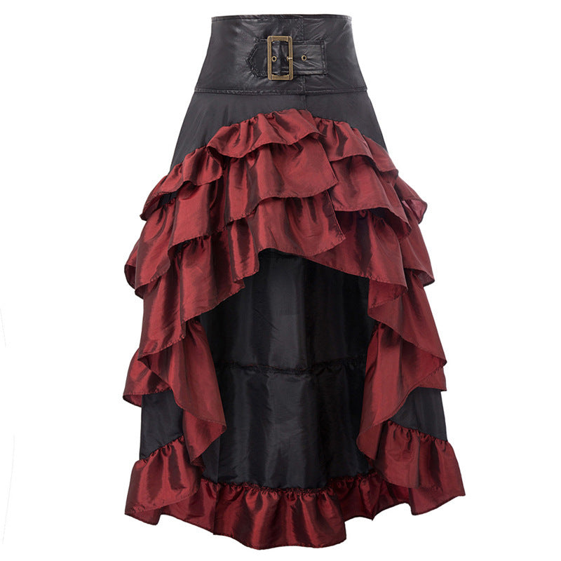 Women's Victorian Gothic High-Low Ruffle Skirt Steampunk Party Costume | MEEJOY