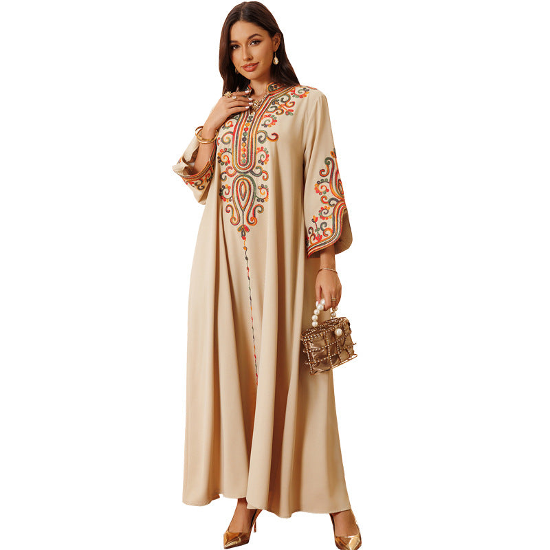 Muslim Women Embroidered Robe Autumn Winter Fashion Arab Dress Middle East Clothing Plus Size