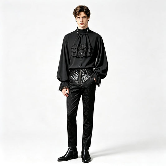 Men's Gothic Victorian Vampire Costume – Ruffle Shirt & Jacquard Pants