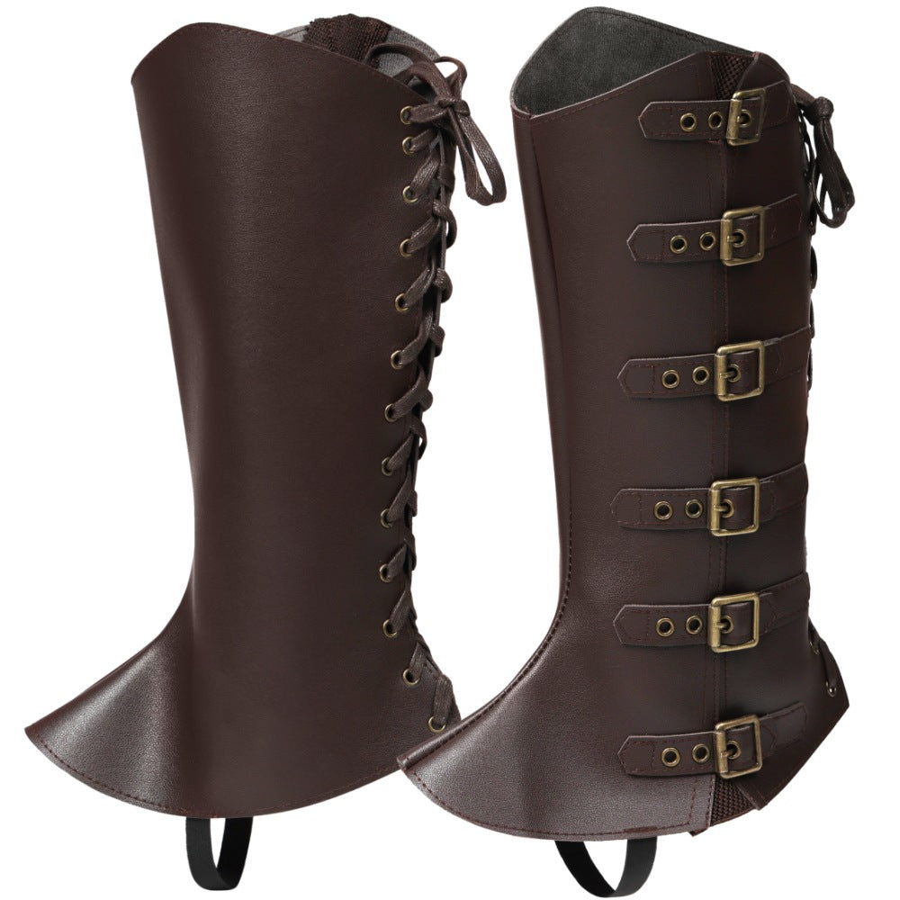 Viking Medieval PU Leather Boot Covers Renaissance Steampunk Leg Shoe Covers Men