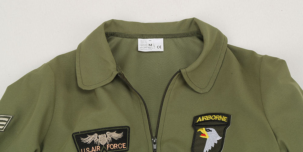 Kids Pilot Costume Flight Suit Air Force Uniform Boys Girls Aviator Cosplay Outfit